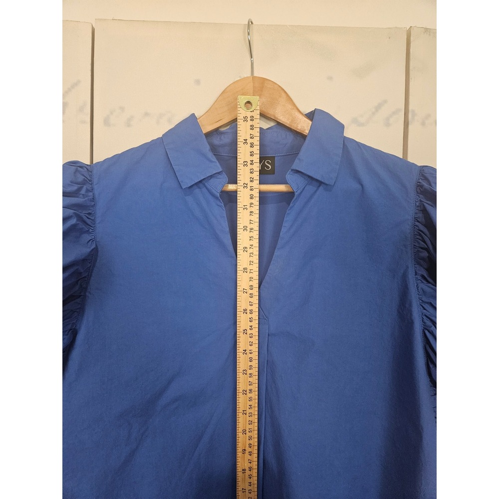 SSYS The Label Blue Cotton Poplin Ruffle Flutter Sleeve V-Neck Collared Dress M - Picture 6 of 7